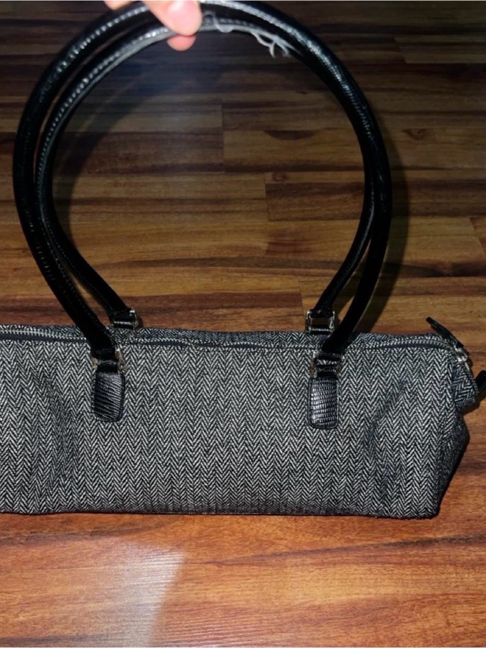 Structured Mini Herringbone Tote in Black and Gray